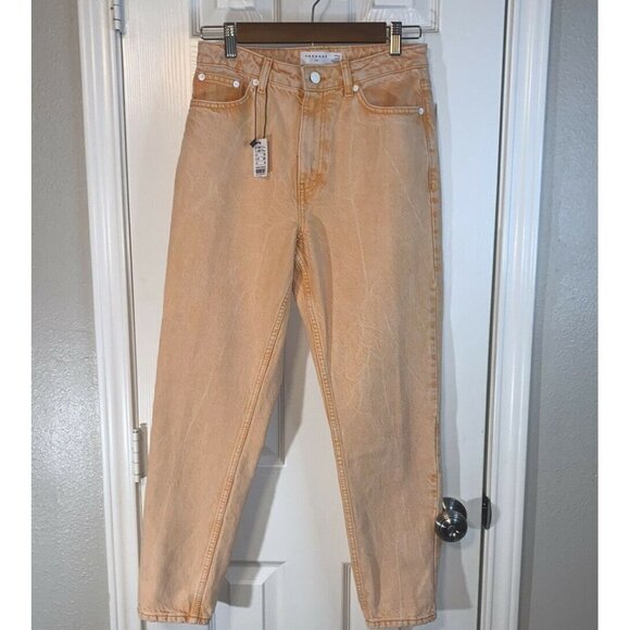 Topshop Orange Stone Washed Cropped Straight Leg Denim Mom Jeans Size 28 - Picture 2 of 8